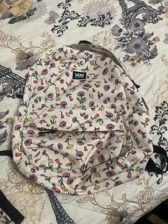 Vans Handbags - Vans Cream Floral Backpack with Pink and Yellow Flowers